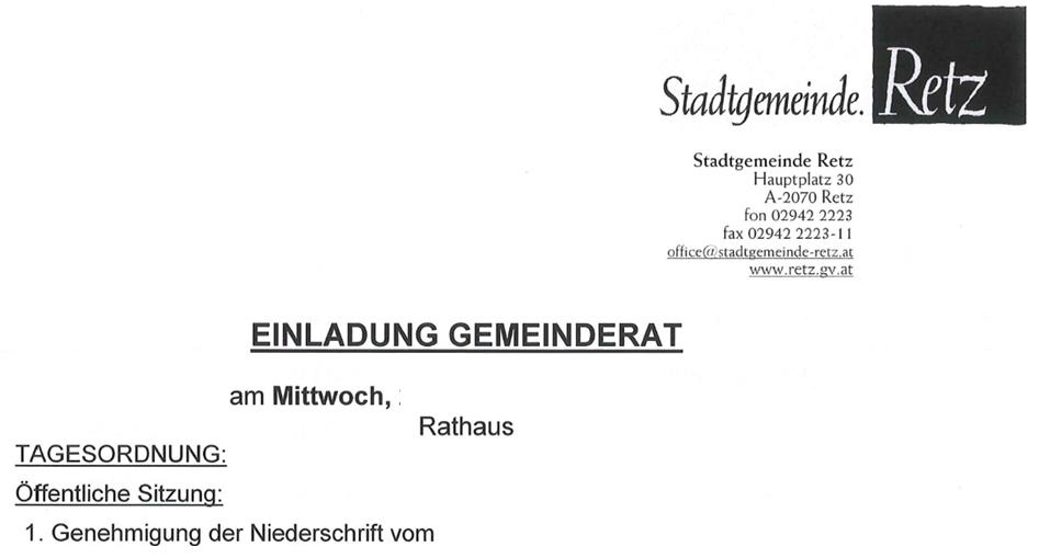 Tagesordnung zur Sitzung des Gemeinderates am Mi. 28. Oktober 2015 um 19:00 Uhr