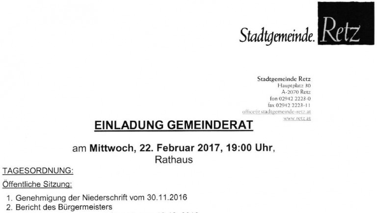 Zusammenfassung der Gemeinderatssitzung vom 22. Februar 2017