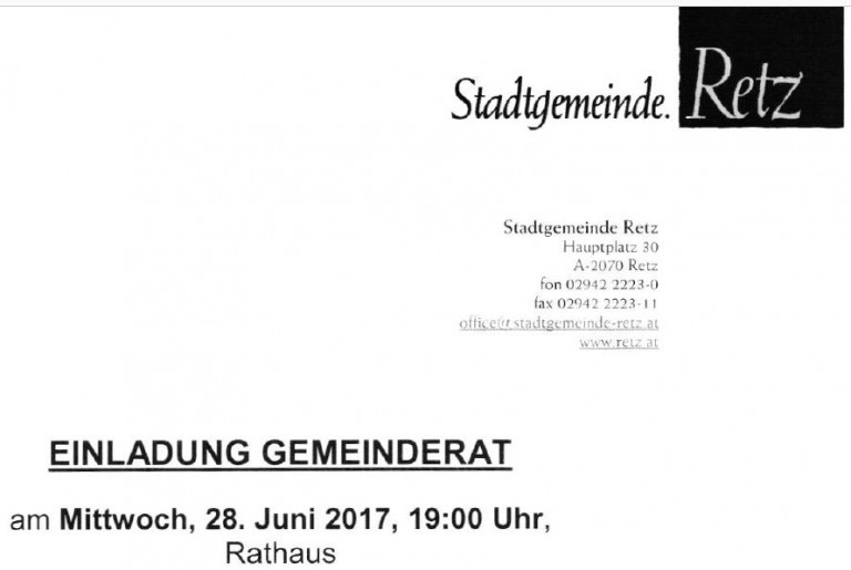 Ergebnisse der Gemeinderatssitzung vom 28. Juni 2017 – Kurzfassung