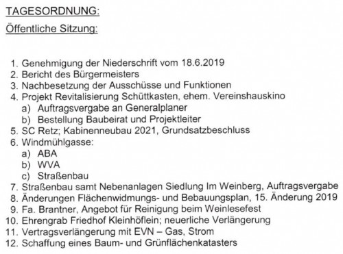 Tagesordnung GR 3. Juli 2019